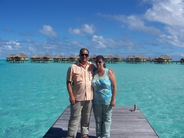 Gene and Denise at a dock in French Polynesia